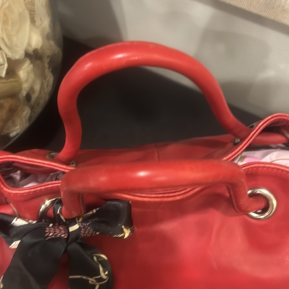 Furla Red Leather Satchel with Unbranded Twilly Detail EUC - Picture 9 of 16